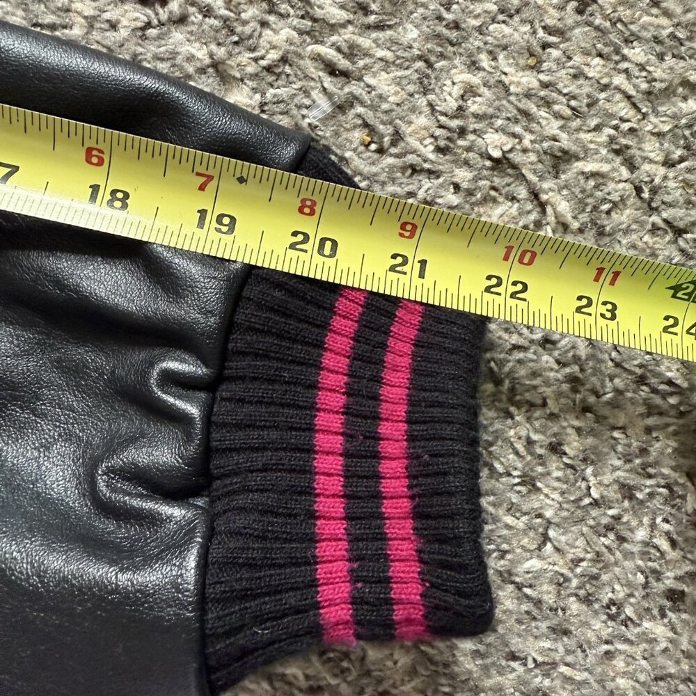 Vintage Lizsport Hot Pink Varsity Bomber Jacket Women’s Large Wool Leather Patch - Picture 11 of 11